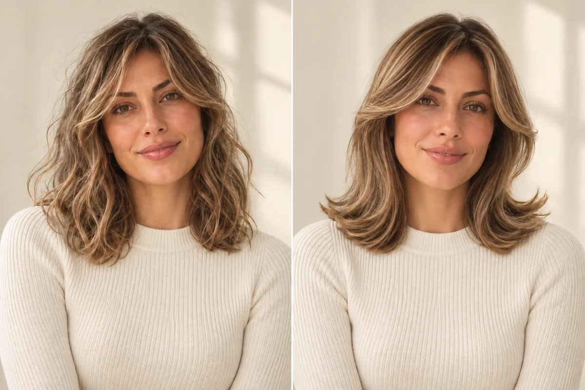 AI-generated editorial illustration. Editorial fringe-finish comparison with opaque high-neck clothing
