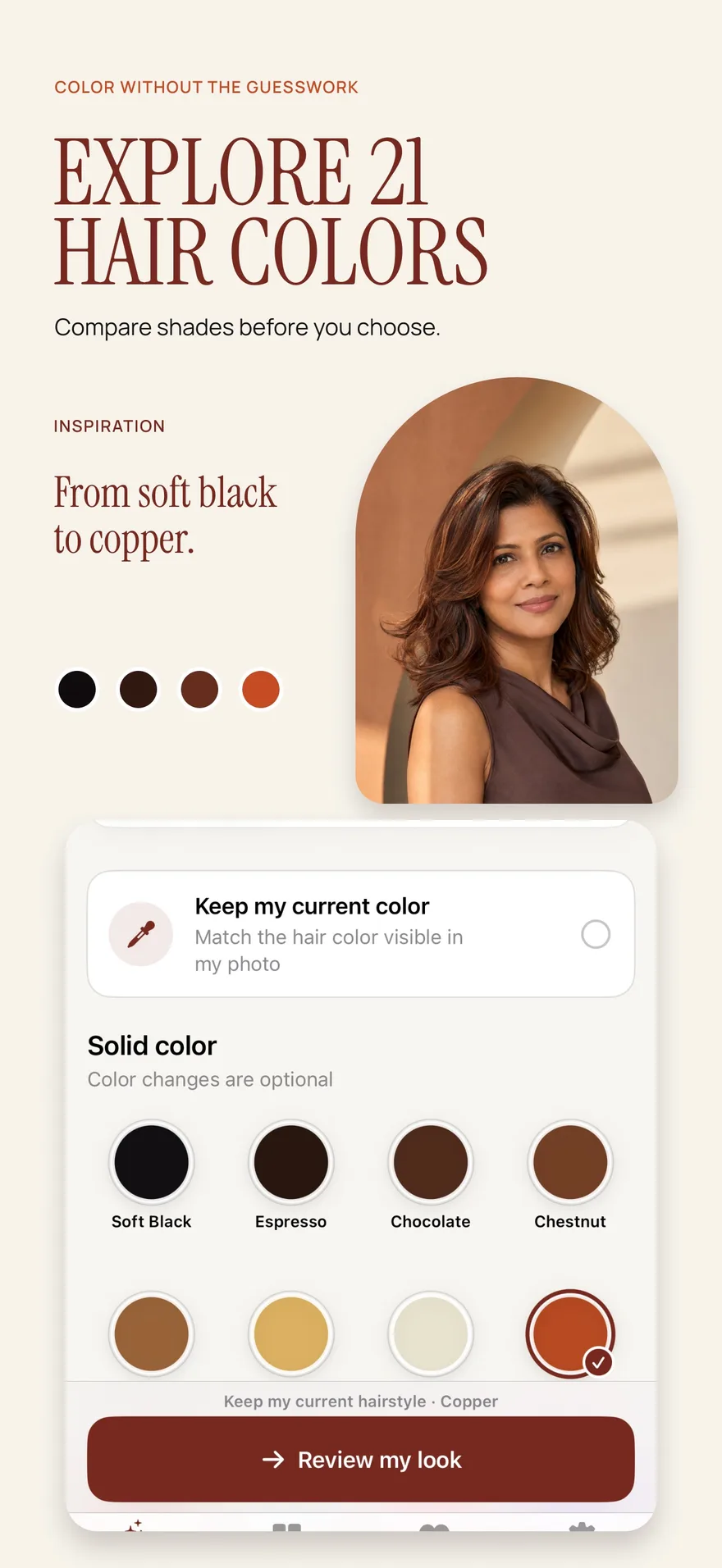 Hair Magic hair color choices including Soft Black, Espresso, Chocolate and Chestnut